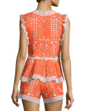 Giselle Lace Contrast-Trim Shorts, Tangerine