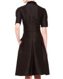 Flared Doupioni Shirtdress, Black