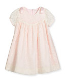Cap-Sleeve Shirred Lace Swing Dress, Ivory, Size 3-18 Months