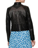Embellished Leather Bomber Jacket, Black