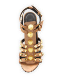Studded Chunky-Heel Cage Sandal, Black (Noir)