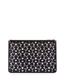 Pandora Star-Cut Leather Medium Pouch, Black/White