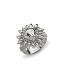 Sterling Silver Lion Courage Ring with White Sapphires, Size 8