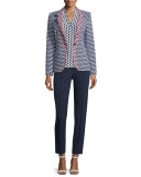 Honeycomb-Print One-Button Jacket, Midnight Blue