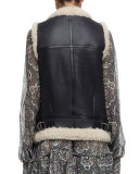 Leather Shearling Moto Vest, Cream/Black 