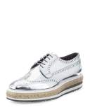 Men's Metallic Leather Brogue Espadrille Creeper, Gray