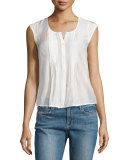 Victorian Button-Front Top, Blanc