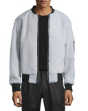 Shearling Fur Bomber Jacket w/Contrast Trim
