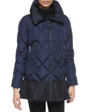 Vouglans Flounce-Hem Puffer Coat, Black/Navy