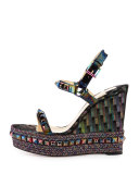 Cataclou Printed 120mm Wedge Red Sole Sandal, Multi