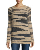 Metallic Yarn Open-Knit Sweater, Black/Gold
