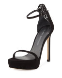 Applique Suede Platform Sandal, Black