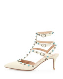 Rockstud Cabochon Leather 65mm Pump, Light Ivory