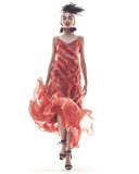 Sleeveless Floral Silk Ruffle Gown, Coral