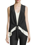 Lulu Colorblock Waistcoat Combo Top, Black/Ivory