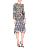 Parthia Floral-Print Double-Hem Jacket, Black/Natural White