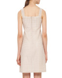 Sleeveless Check Sheath Dress, Nude