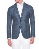 Solid Melange Two-Button Jacket, Gray/Blue