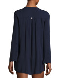 Embroidered Long-Sleeve Tunic Coverup