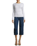 Long-Sleeve Cashmere Sweater, White