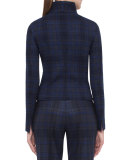 Eda Fitted Plaid Wool Jacket, Blue Jay