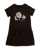 Milano Short-Sleeve Smocked Jersey Dress, Black, Size 12-16