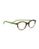 Soft Kitty Two-Tone Rounded Cat-Eye Readers, Brown/Green