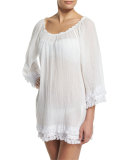 Tammy Tassel-Trim Off-Shoulder Coverup Dress, White