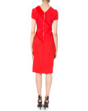 Diagonal-Fringe Short-Sleeve Dress, Poppy Red