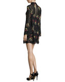 Stevie Gilded Daisy Chiffon Mini Dress, Black Multi