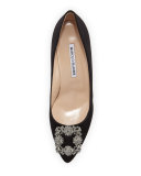 Hangisi Crystal-Buckle Satin 70mm Pump, Black
