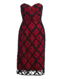Alix Embroidered Strapless Sweetheart Dress, Black/Red