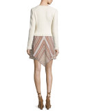 Sleeveless Mitered Multipattern Dress, Cream/Multicolor