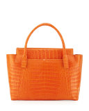 Crocodile Zipper Tote Bag, Orange Matte