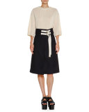 D-Ring A-Line Wrap Skirt, Blue/Black