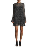 Marah Star-Print Silk Dress, Black/Ivory