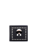Karlito Bi-Fold Leather Wallet w/Mink Fur Details, Black