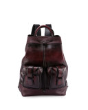 Horizon Drawstring-Top Leather Backpack, Black