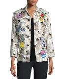 Doggie-Print Cashmere Army-Style Jacket, White