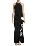 Corrine Ruffle Ponte Gown, Black
