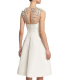 Beaded-Yoke Cocktail Dress, Ivory