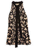 Halter-Neck Blossom-Print Blouse, Black/Nude