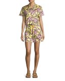 Passionflower-Print Stretch-Poplin Shorts, Multi