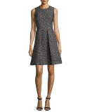 Sleeveless Jacquard A-Line Dress, Gray