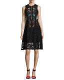Dewdrop Sleeveless Floral Lace Cocktail Dress, Black