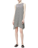 Sleeveless Bandhini Silk Dress, Natural/Black