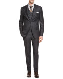 Micro-Check Three-Piece Suit, Dark Gray
