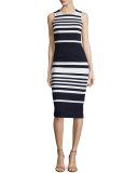 Positano Stripe Cross-Back Sheath Dress, White/Black