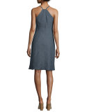 Sleeveless Racerback Linen-Blend Shift Dress, Indigo Stripe