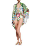 Long Printed Sarong Coverup, Exotic Hypnotic